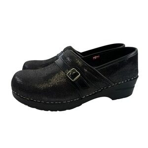 Sanita Clog Black Leather Textured Slip On Buckle Comfort Womens Size 41 US 10